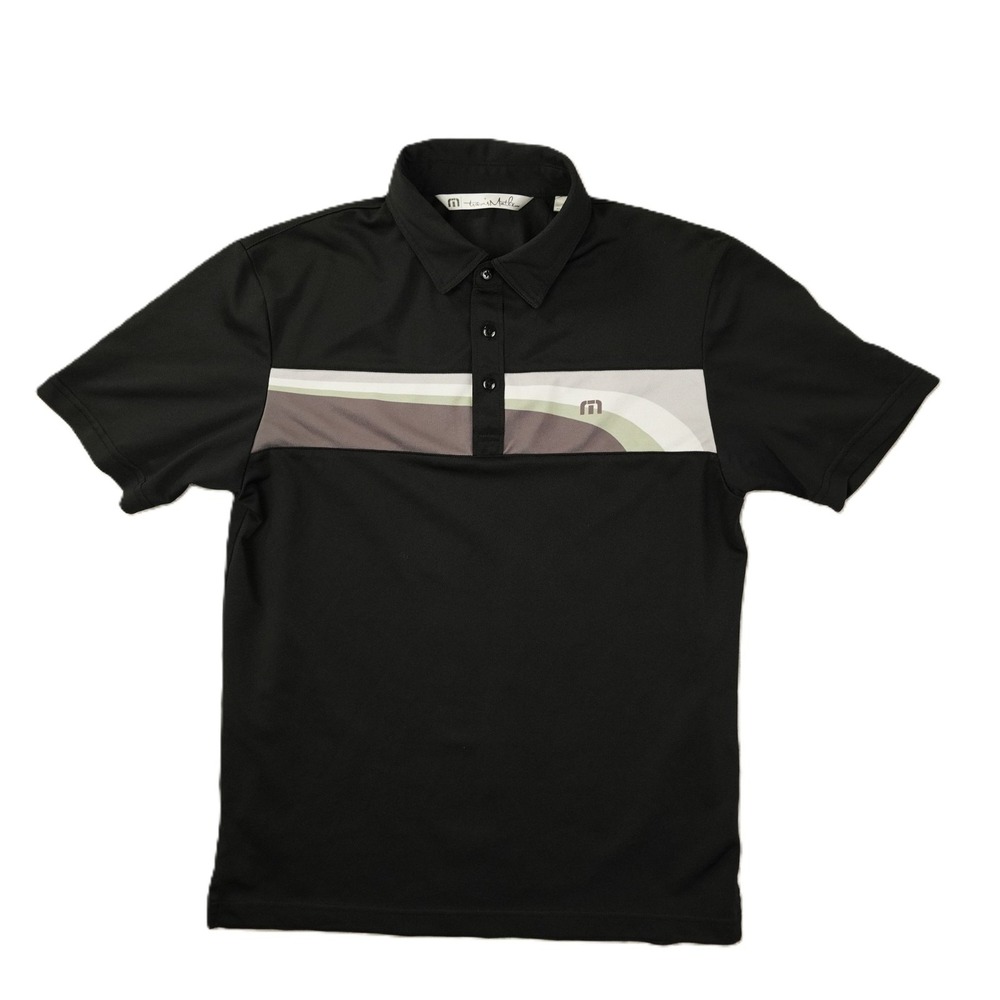 Travis Mathew Polo Shirt Men's Small Black Chest Stripe Golf Preppy Performance
